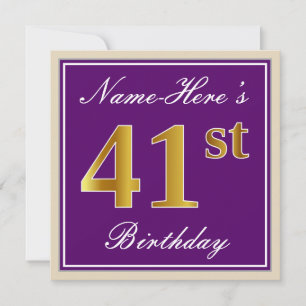 Invitation Elégant, pourpre, Faux Gold 41ème anniversaire + N
