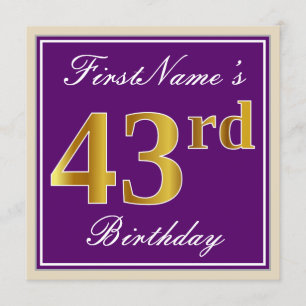 Invitation Elégant, pourpre, Faux Gold 43ème anniversaire + N