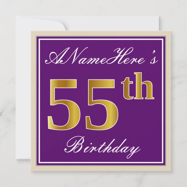 Invitation Elégant, pourpre, Faux Gold 55e anniversaire + Nom (Devant)