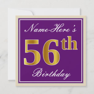 Invitation Elégant, pourpre, Faux Gold 56e anniversaire + Nom
