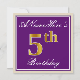 Invitation Elégant, pourpre, Faux Gold 5e anniversaire + nom