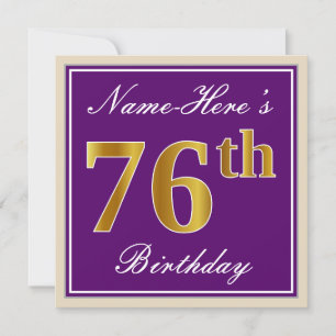 Invitation Elégant, pourpre, Faux Gold 76e anniversaire + Nom