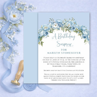Invitation Elegant Powder Blue Peony Floral Birthday Surprise