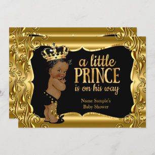 Invitation Élégant Prince Baby shower Black Gold Ethnic