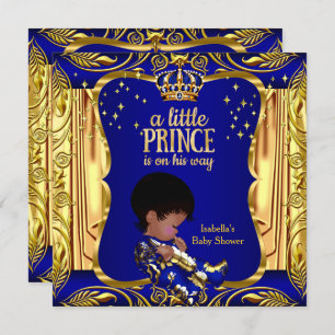Invitation Élégant Prince Baby shower Blue Gold Ethnic