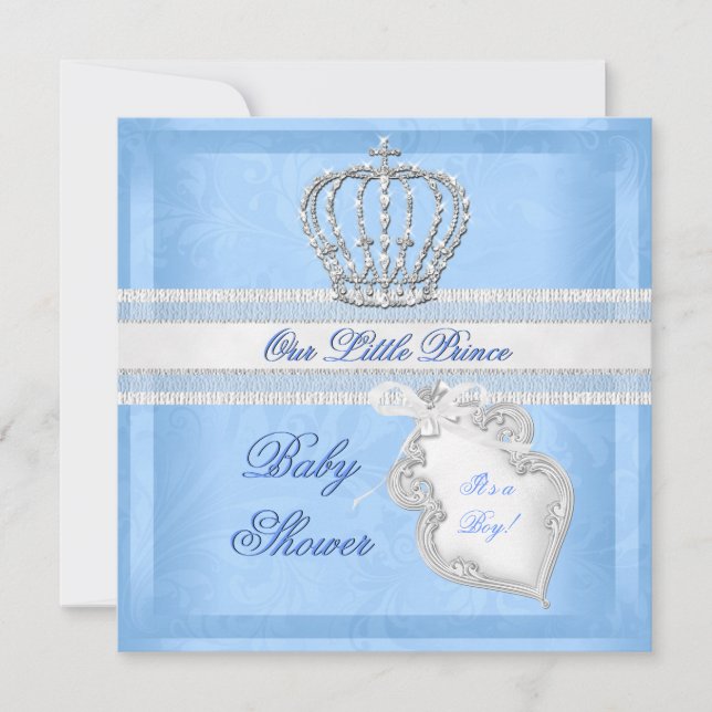 Invitation Élégant Prince Baby shower garçon bleu petit princ (Devant)