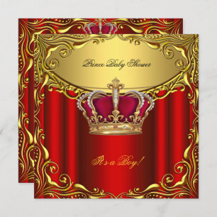 Invitation Élégant Prince Baby shower Regal Red Gold Boy