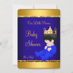 Invitation Élégant Prince Baby shower Royal Blue Gold Boy