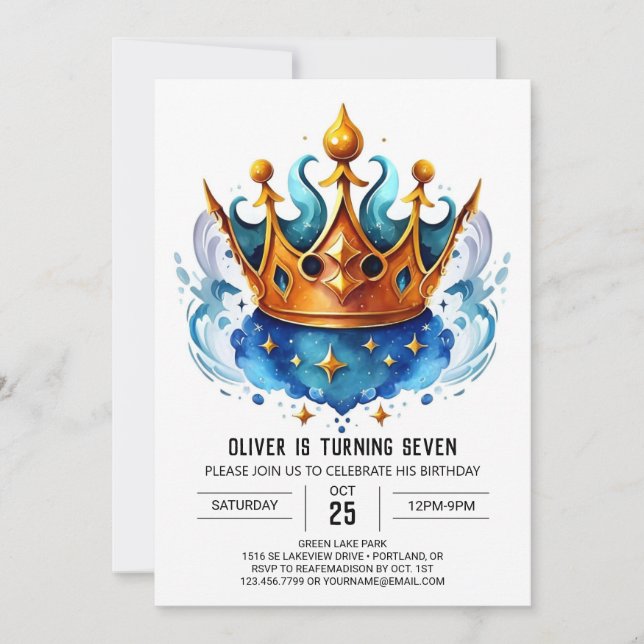 Invitation Élégant Prince héritier Chic Anniversaire (Devant)