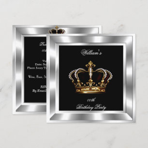 Invitation Élégant Prince Roi Noir Argent Anniversaire Homme