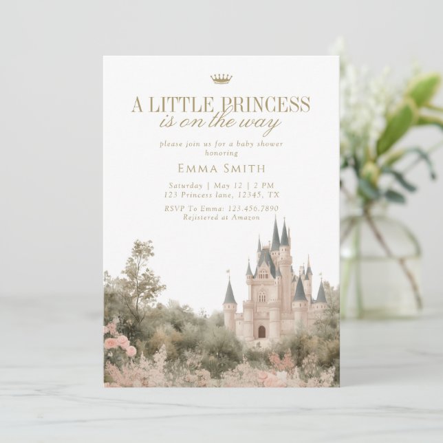 Invitation Elegant Princess Castle Baby Shower Royal  (Debout devant)