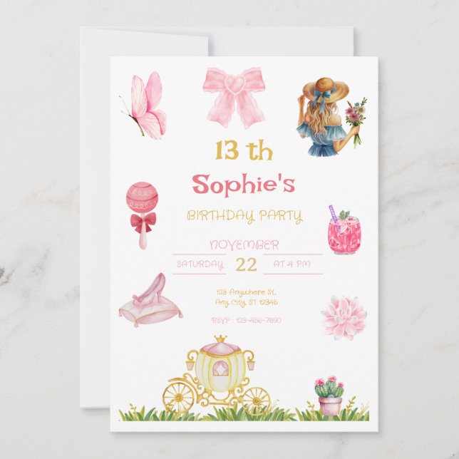 Invitation Elegant Princess Garden Birthday Party for Girl (Devant)