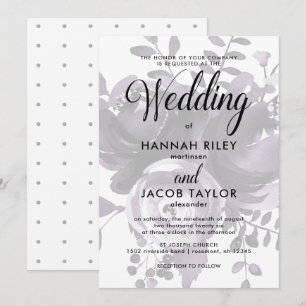 Invitation Élégant prune et gris avec Mariage Floral et Dots