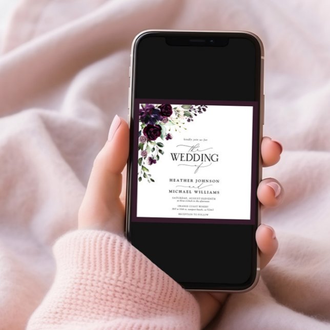 Invitation Elégant prune violet mauve floral aquarelle photo (Créateur téléchargé)