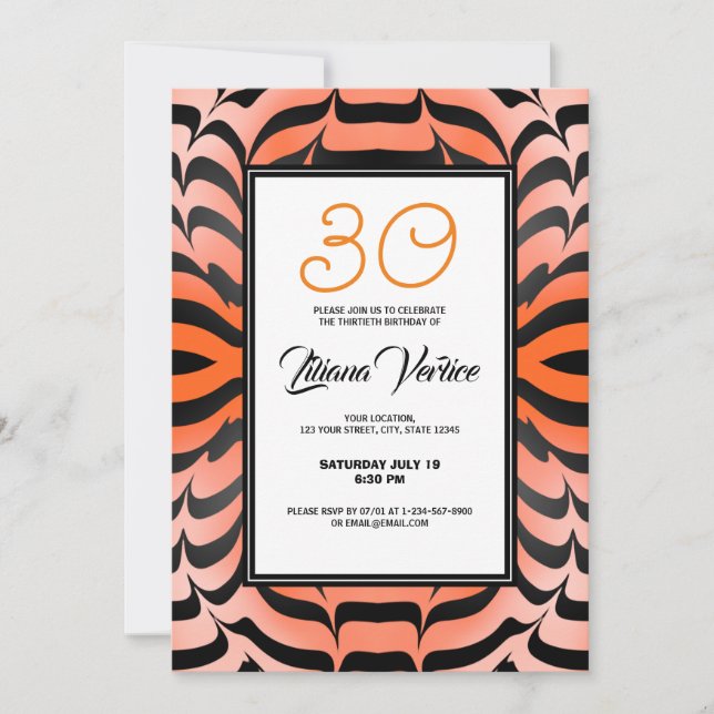 Invitation Elegant psychédélique orange noir Tiger Skin Print (Devant)