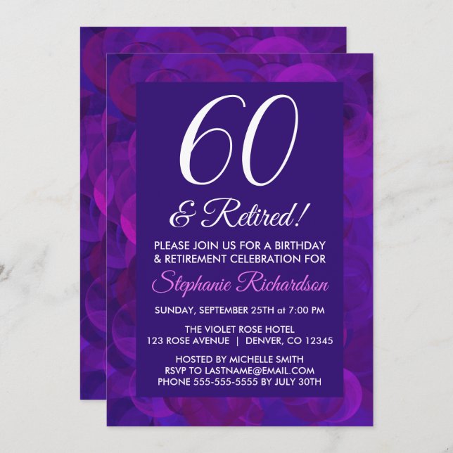 Invitation Elegant Purple 60 et fête de retraite à la retrait (Devant / Derrière)