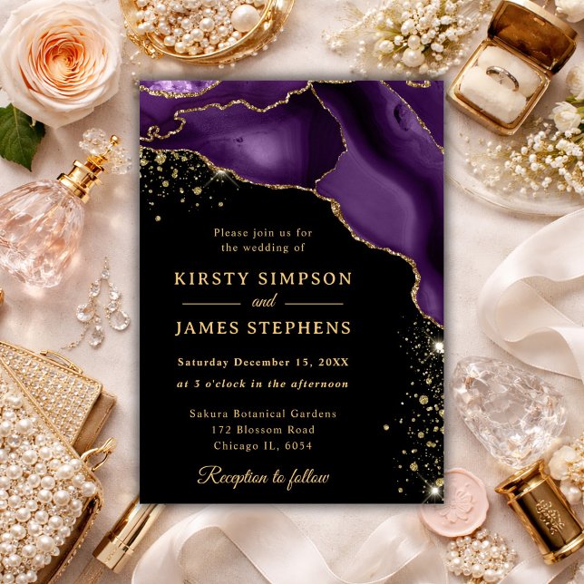 Invitation Elegant Purple Agate & Gold Wedding (Créateur téléchargé)