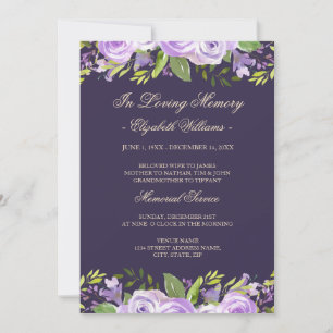 Invitation Elégant Purple Aquarelle Floral Service