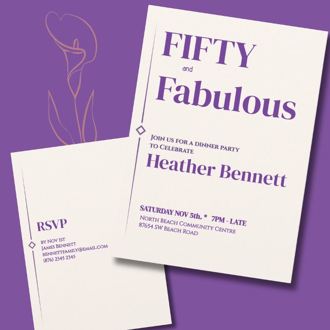 Invitation Elegant Purple Cream Fifty Fabulous Birthday (Créateur téléchargé)