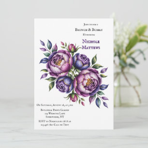 Invitation Elégant Purple et Magenta Peony Brunch et Bubbly