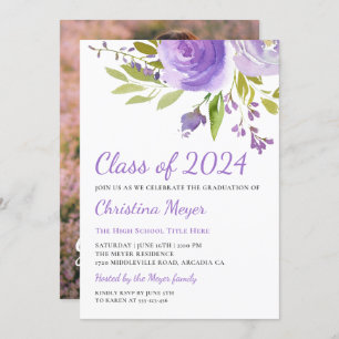 Invitation Élégant Purple Floral Graduation Party Photo
