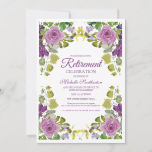 Invitation Elegant Purple Floral Green Vines Retirement Party