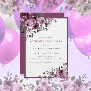 Invitation Élégant Purple Floral N'Importe Quel Âge Anniversa