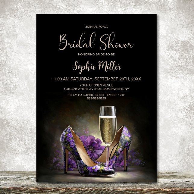 Invitation Elegant Purple Floral Stiletto Shoes Bridal Shower (Créateur téléchargé)