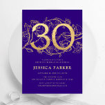 Invitation Elégant Purple Gold 30e anniversaire<br><div class="desc">Elégante invitation à la fête du 30ème anniversaire d'or violet. Design féminin moderne et personnalisable avec des accents botaniques rose et de l'or de parties scintillant faux. Carte invitation florale simple parfaite pour une célébration anniversaire élégante. Personnalisez avec vos propres détails. Invitations Zazzle imprimées ou téléchargement instantané modèle imprimable numérique....</div>