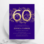 Invitation Elégant Purple Gold 60e anniversaire<br><div class="desc">Elégante invitation à la fête du 60e anniversaire d'or violet. Design féminin moderne et personnalisable avec des accents botaniques rose et de l'or de parties scintillant faux. Carte invitation florale simple parfaite pour une célébration anniversaire élégante. Personnalisez avec vos propres détails. Invitations Zazzle imprimées ou téléchargement instantané modèle imprimable numérique....</div>