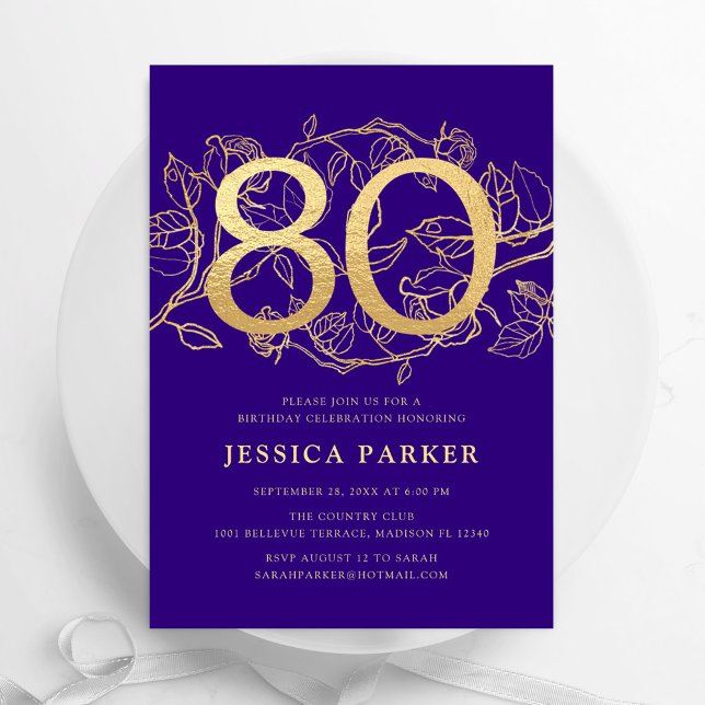 Invitation Elégant Purple Gold 80e anniversaire (Créateur téléchargé)