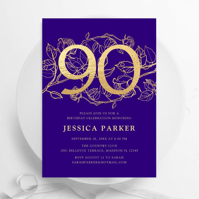 Invitation Elégant Purple Gold 90e anniversaire (Créateur téléchargé)