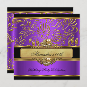 Invitation Élégant Purple Gold Damask Pearl Party