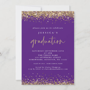 Invitation Élégant Purple Gold Parties scintillant 2024 Gradu