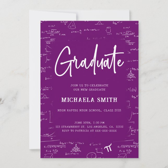 Invitation Elegant Purple Graduate Math Photo Graduation (Devant)