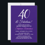 Invitation Elégant Purple Minimaliste 40 et Fabuleux annivers<br><div class="desc">Elégant Purple Minimalist 40 et Fabulous Birthday Invitation Personnalisez cette élégante invitation de fête d'anniversaire violet avec le nom de la personne célébrant un jour très spécial dans leur vie. Un 40e anniversaire est une étape importante à célébrer. Marquez l'occasion en créant une fête et en envoyant des invitations à...</div>