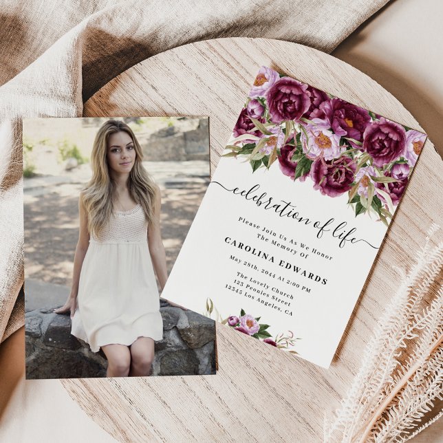 Invitation Elegant Purple Photo Celebration Of Life Memorial  (Créateur téléchargé)
