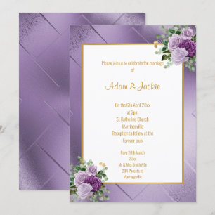 INVITATION ÉLÉGANT PURPLE ROSE MÉTALLIQUE EUCALYPTUS MARIAGE