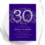 Invitation Elégant Purple Silver 30e anniversaire<br><div class="desc">Elégante invitation de fête de 30e anniversaire violet argent. Design féminin moderne et personnalisable avec des accents botaniques rose et de la fausse parties scintillant argent. Carte invitation florale simple parfaite pour une célébration anniversaire élégante. Personnalisez avec vos propres détails. Invitations Zazzle imprimées ou téléchargement instantané modèle imprimable numérique.</div>