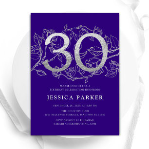 Invitation Elégant Purple Silver 30e anniversaire