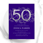 Invitation Elégant Purple Silver 50e anniversaire<br><div class="desc">Elégante invitation à la fête du 50e anniversaire violet argent. Design féminin moderne et personnalisable avec des accents botaniques rose et de la fausse parties scintillant argent. Carte invitation florale simple parfaite pour une célébration anniversaire élégante. Personnalisez avec vos propres détails. Invitations Zazzle imprimées ou téléchargement instantané modèle imprimable numérique....</div>