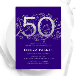 Invitation Elégant Purple Silver 50e anniversaire