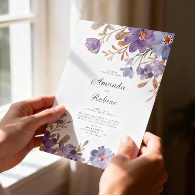Invitation Elegant Purple Watercolor Floral Wedding (Créateur téléchargé)