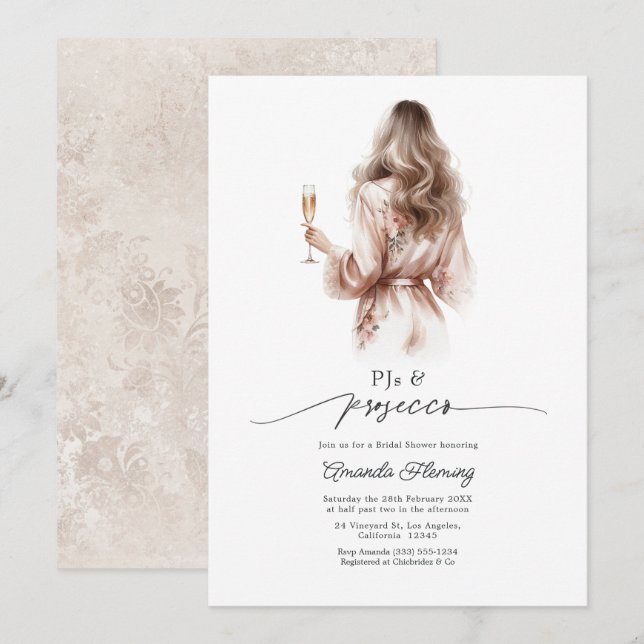 Invitation Élégant pyjama et apéritif de mariage (Devant / Derrière)