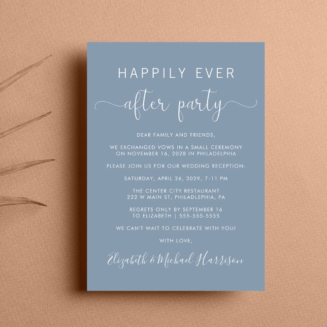 Invitation Elégant QR Code Dusty Blue Wedding Réception (From private vows to a grand party - invite family and friends to celebrate your marriage!)