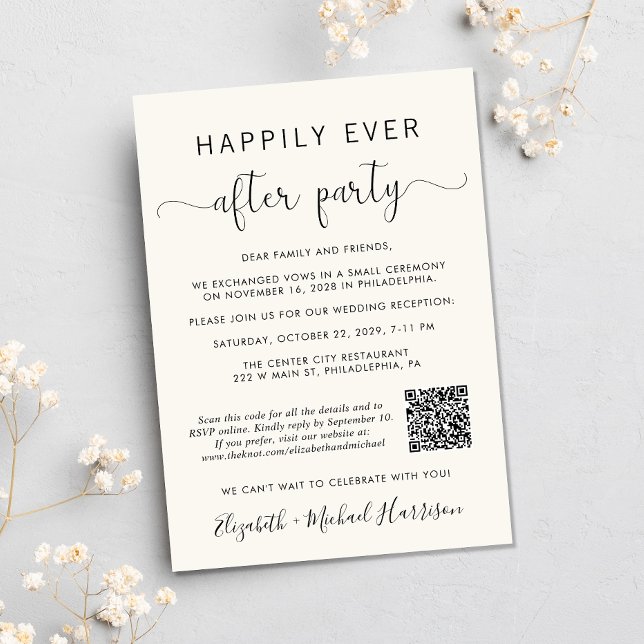 Invitation Elégant QR Code Photo Cream Wedding Réception (Input your wedding website address to create a scannable QR code)