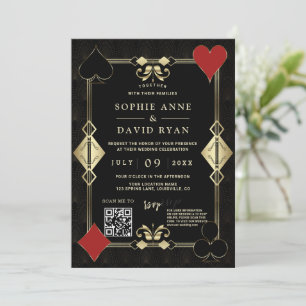 Invitation Elégant QR Code Roaring 20s Gold Art Déco Mariage
