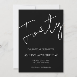 Invitation Élégant Quarantième Anniversaire Noir et Blanc