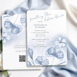 Invitation Élégant quelque chose Blue Floral QR Fête des mari