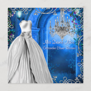 Invitation Élégant Quinceanera bleu royal argenté